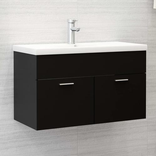 vidaXL Wastafelkast 80x38,5x46 cm bewerkt hout zwart, Maison & Meubles, Salle de bain | Meubles de Salle de bain, Envoi