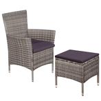 vidaXL Tuinstoel en kruk met kussens poly rattan grijs, Tuin en Terras, Verzenden, Nieuw