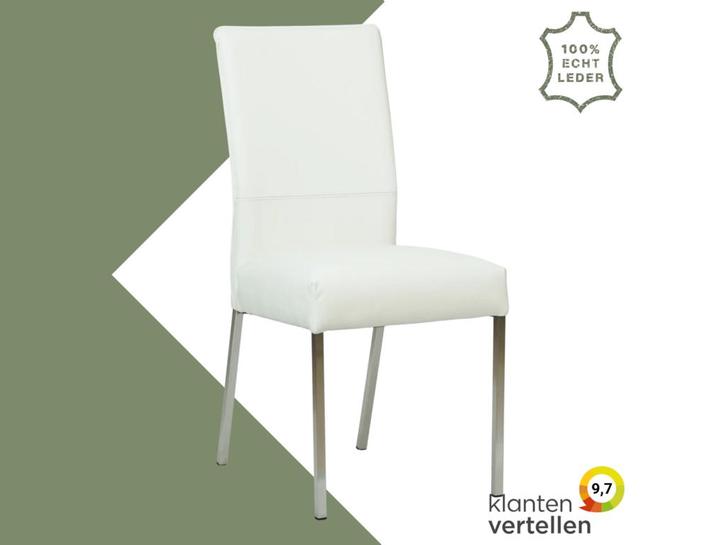 Leren eetkamerstoel Real - Toledo Bianco (gebroken wit) -, Huis en Inrichting, Stoelen, Wit, Eén, Nieuw, Leer, Ophalen of Verzenden