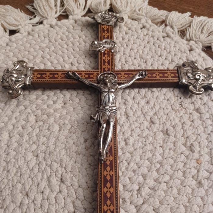 Antiek Crucifix - Zilver, Hout - 1940-1950 - Kruisbeeld van, Antiek en Kunst, Kunst | Niet-Westerse kunst
