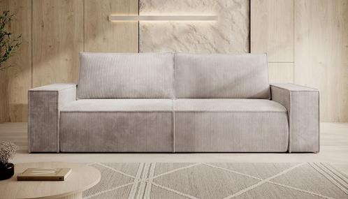 Bankstel Foster 3-zitsbank beige stof 250 cm breed, Huis en Inrichting, Zetels | Zetels, 100 tot 125 cm, Nieuw, 250 tot 300 cm