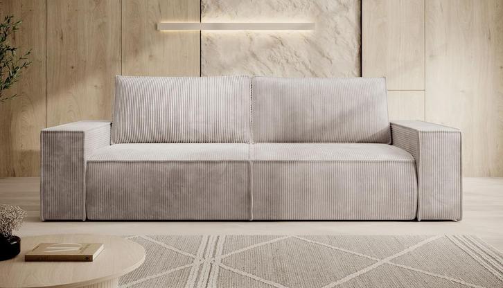 Bankstel Foster 3-zitsbank beige stof 250 cm breed, Huis en Inrichting, Zetels | Zetels, 100 tot 125 cm, Nieuw, 250 tot 300 cm