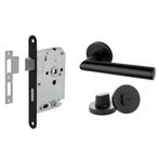 Deurbeslag set met WC-slot en deurklink Modern geveerd zwart, Doe-het-zelf en Bouw, Hang- en Sluitwerk, Ophalen of Verzenden, Nieuw