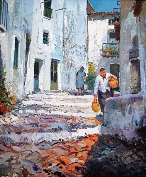 Spaanse school (XX) - Calle de Cadaqués, Antiek en Kunst, Kunst | Schilderijen | Klassiek
