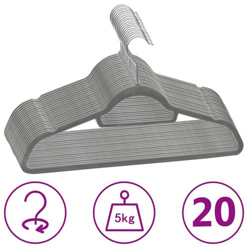vidaXL 20-delige Kledinghangerset anti-slip fluweel grijs, Huis en Inrichting, Kasten | Kleerkasten, Nieuw, Verzenden