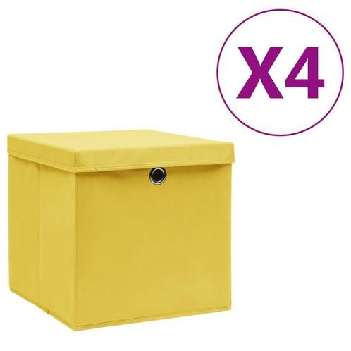 vidaXL Opbergboxen met deksel 4 st 28x28x28 cm geel, Bricolage & Construction, Casiers & Boîtes, Envoi