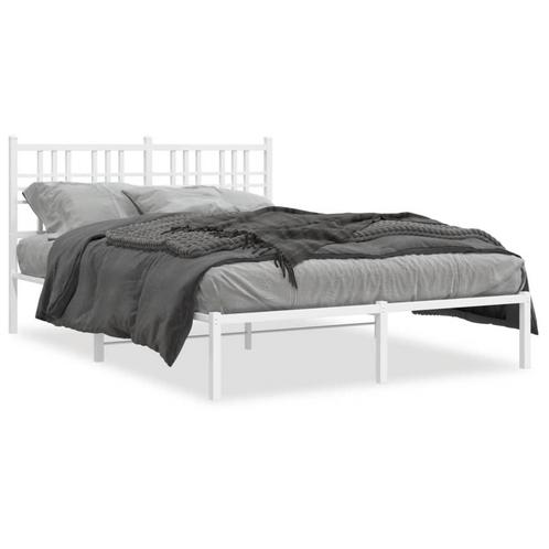 vidaXL Cadre de lit métal avec tête de lit blanc 135x190, Maison & Meubles, Chambre à coucher | Lits, Neuf, Envoi