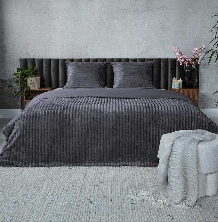 Teddy ribbed dekbedovertrek - antraciet - 240 x 200/220 cm |, Huis en Inrichting, Slaapkamer | Beddengoed, Grijs, Nieuw, Verzenden