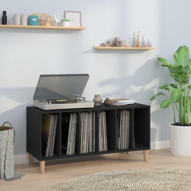 vidaXL Platenkast 100x38x48 cm bewerkt hout zwart, Huis en Inrichting, Kasten | Overige, Nieuw, Verzenden