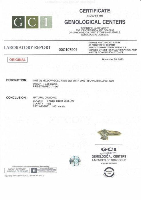 Zonder minimumprijs - Ring - 14 karaat Geel goud - 1.00ct., Handtassen en Accessoires, Ringen