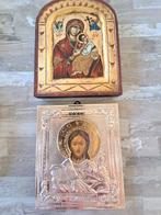 Icoon - Christus Pantokrator, Moeder Gods - Hout, Verzilverd