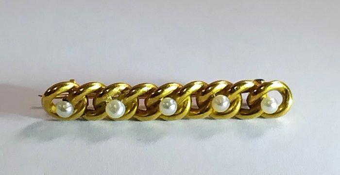 Broche - 18 carats Or jaune, Or rose Perle, Handtassen en Accessoires, Antieke sieraden