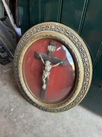 Vintage Crucifix - Fluweel, Glas, Metaal - 1940-1950, Antiek en Kunst