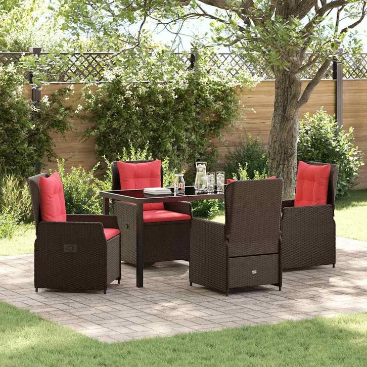vidaXL Tuin Eettafel Set 5 pcs Bruin Poly rattan, Tuin en Terras, Tuinsets en Loungesets, Nieuw, Verzenden