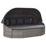 vidaXL Loungebed met luifel poly rattan grijs, Tuin en Terras, Ligbedden, Verzenden, Nieuw