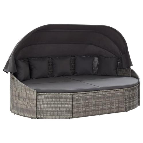 vidaXL Loungebed met luifel poly rattan grijs, Tuin en Terras, Ligbedden, Nieuw, Verzenden