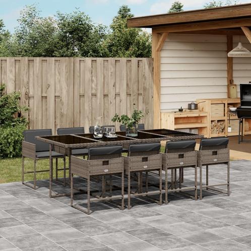 vidaXL 9-delige Tuinset met kussens poly rattan grijs, Tuin en Terras, Tuinsets en Loungesets, Tuinset, Nieuw, Verzenden