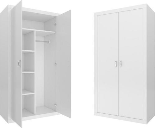 Kledingkast - 90x190x50 cm - wit - 5 schappen - 2 deuren, Huis en Inrichting, Kasten | Kleerkasten, Nieuw, Ophalen of Verzenden