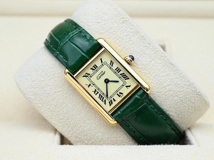 Cartier Tank Ref. 5057001 Year 1994 (Box & Papers), Handtassen en Accessoires, Horloges | Dames, Leer, Zo goed als nieuw, Goud