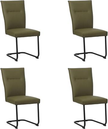 Set van 4 Olijfgroene leren   - poot rond zwart - Toledo, Ophalen of Verzenden