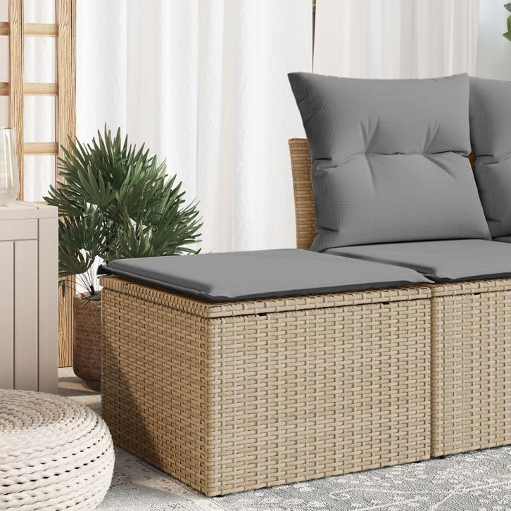 vidaXL Tuinkruk met kussen 55x55x37 cm poly rattan beige, Tuin en Terras, Tuinsets en Loungesets, Nieuw, Verzenden