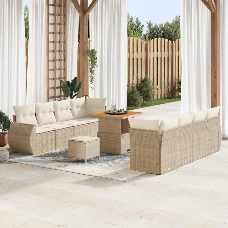 vidaXL Tuinbank Set met opslag 11 pcs Beige Poly rattan, Jardin & Terrasse, Ensembles de jardin, Envoi