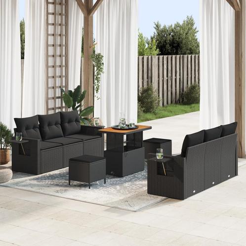 vidaXL 9-delige tuinsofa set met kussens in zwart poly, Tuin en Terras, Tuinsets en Loungesets, Nieuw, Verzenden