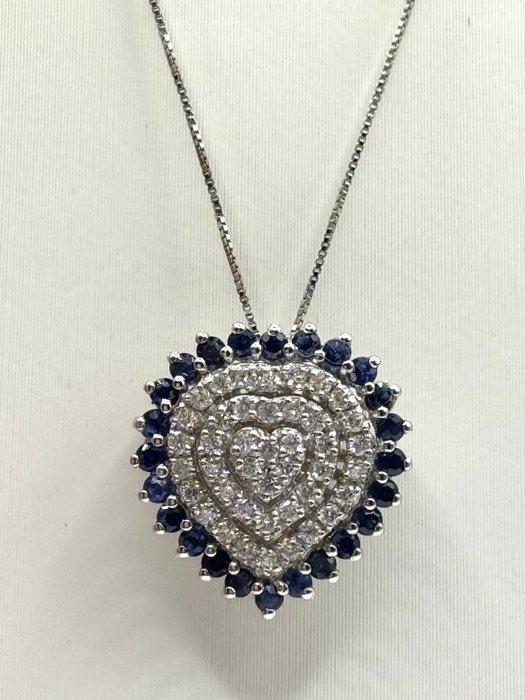 Ketting met hanger - 18 karaat Witgoud - 1.50ct. tw. Saffier, Handtassen en Accessoires, Antieke sieraden