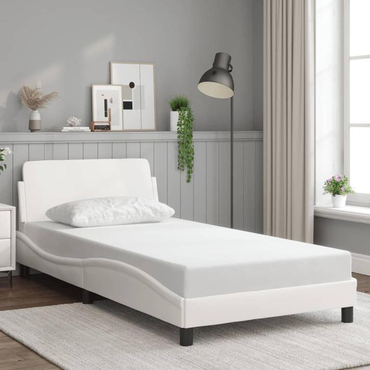 Kunstleer Wit Bed 100x200 | Retour Deal | Nu 58% Korting!, Huis en Inrichting, Slaapkamer | Bedden, 100 cm, 200 cm, Wit, Nieuw