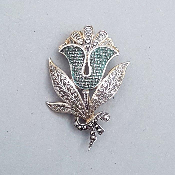 Zilver, Art Deco - Broche - + Markasieten., Antiek en Kunst, Kunst | Designobjecten