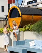 Barrel Sauna houtgestookt of electrische buitensauna, Ophalen of Verzenden, Nieuw, Fins of Traditioneel, Complete sauna