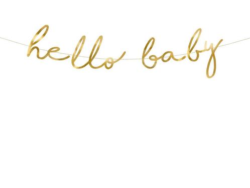 Geboorteslinger Hello Baby Goud 70cm, Hobby en Vrije tijd, Feestartikelen, Nieuw, Verzenden