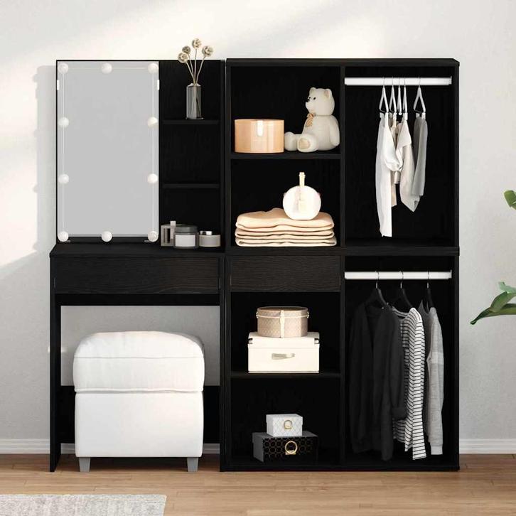 vidaXL LED Kaptafel Set Zwart Eiken 140 x 40 x 140 cm, Huis en Inrichting, Tafels | Kaptafels, Nieuw, Verzenden