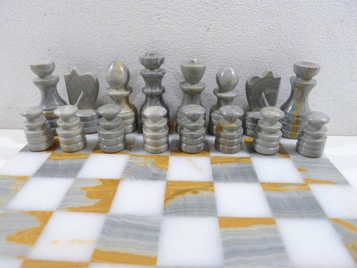 Jeu déchecs en marbre gris et blanc échiquier assorti 30 cm, Antiek en Kunst, Curiosa en Brocante