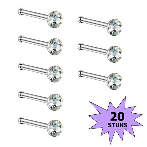 Fako Bijoux® - Neuspiercing - Staafje Kristal - 3.0mm - Wit, Handtassen en Accessoires, Piercings, Verzenden