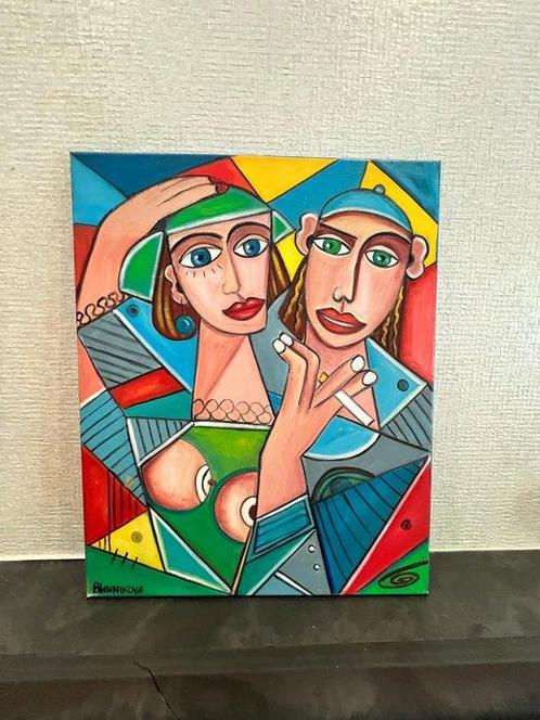 Olena Blinnikova - OIL PAINTING - Two Faces - NO Reserve, Antiek en Kunst, Kunst | Schilderijen | Modern