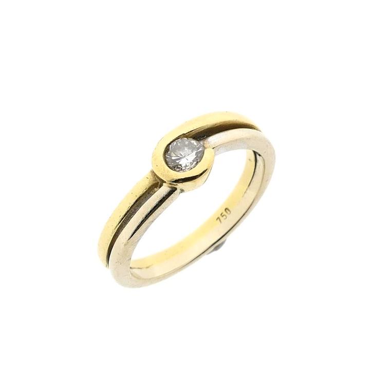 18 Krt. Bicolor gouden ring met diamant | 0,22 ct. (witgoud), Handtassen en Accessoires, Ringen, Dame, Met edelsteen, Overige kleuren
