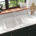 vidaXL Évier de cuisine avec deux lavabos Blanc Granit, Bricolage & Construction, Sanitaire, Neuf, Verzenden