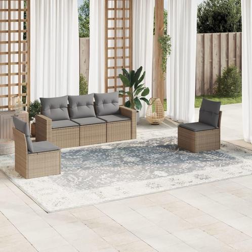 vidaXL 5-delige Loungeset met kussens poly rattan beige, Tuin en Terras, Tuinsets en Loungesets, Loungeset, Nieuw, Verzenden