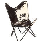 vidaXL Vlinderstoel echt geitenleer zwart en wit, Maison & Meubles, Fauteuils, Verzenden
