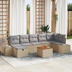 vidaXL 8-delig tuinbankstel met kussens in beige poly riet, Verzenden, Nieuw