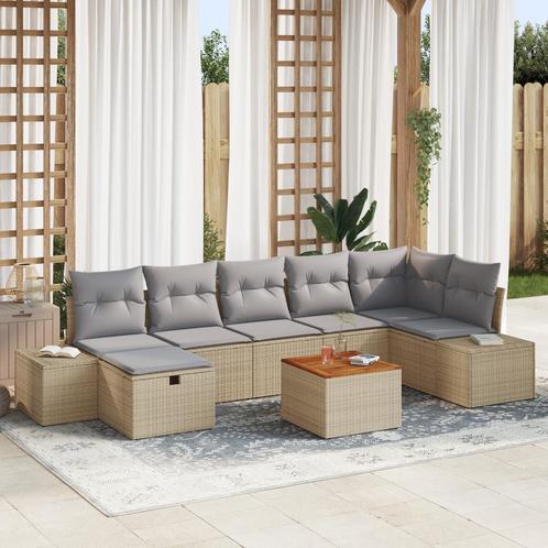 vidaXL 8-delig tuinbankstel met kussens in beige poly riet, Tuin en Terras, Tuinsets en Loungesets, Nieuw, Verzenden