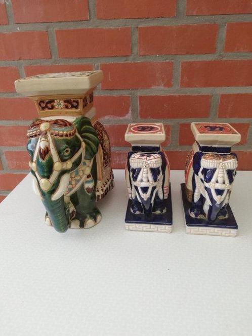 3 Stuks Keramische Olifanten - Plantenstandaarden - India, Antiek en Kunst, Kunst | Niet-Westerse kunst
