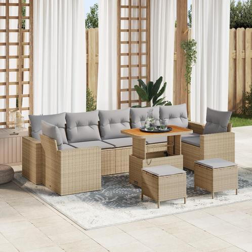vidaXL 10-delige tuinset met kussens in beige poly rattan en, Tuin en Terras, Tuinsets en Loungesets, Nieuw, Verzenden