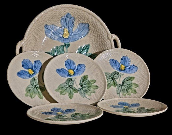 Assiette à sandwich (6) - Céramique - Blue Hibiscus Majolica, Antiek en Kunst, Kunst | Designobjecten