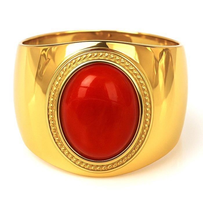 Ring - 18 karaat Geel goud Koraal, Handtassen en Accessoires, Ringen