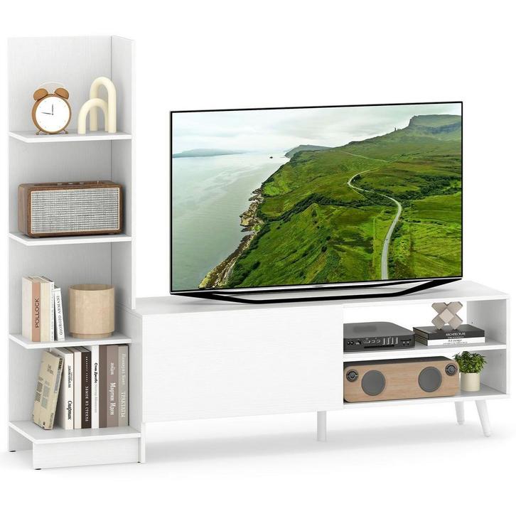 2dekans | coast Woonwand TV-meubel - Wit - 140 x 31 x 115,5, Huis en Inrichting, Kasten |Televisiemeubels, Ophalen of Verzenden