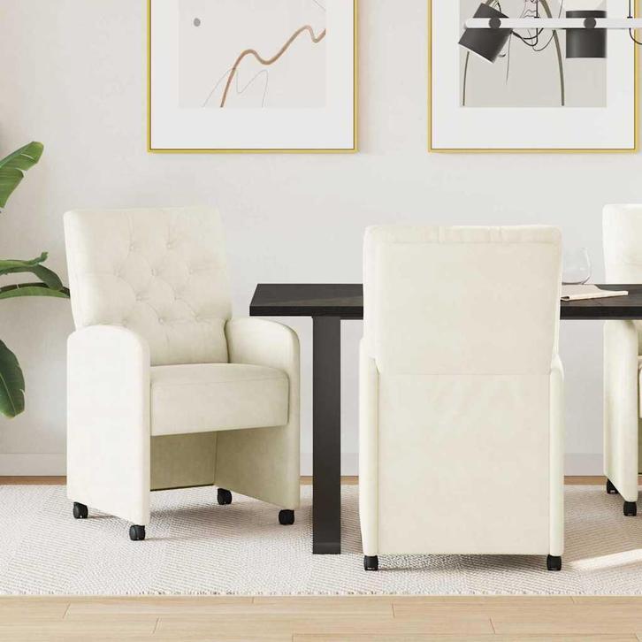 vidaXL Eetstoelen met wielen 2 pcs Crème 58 x 67 x 97 cm, Huis en Inrichting, Stoelen, Nieuw, Verzenden