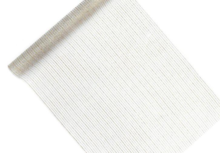 Witte Organza Stof Gouden Strepen 48cm 9m, Hobby en Vrije tijd, Feestartikelen, Nieuw, Verzenden