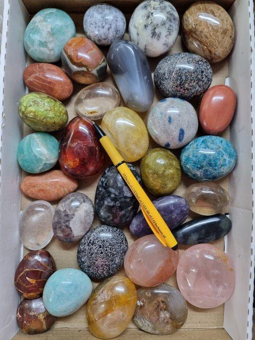 Big Lot HQ palm stones, different minerals 7,7 - 4 cm Vrije, Verzamelen, Mineralen en Fossielen